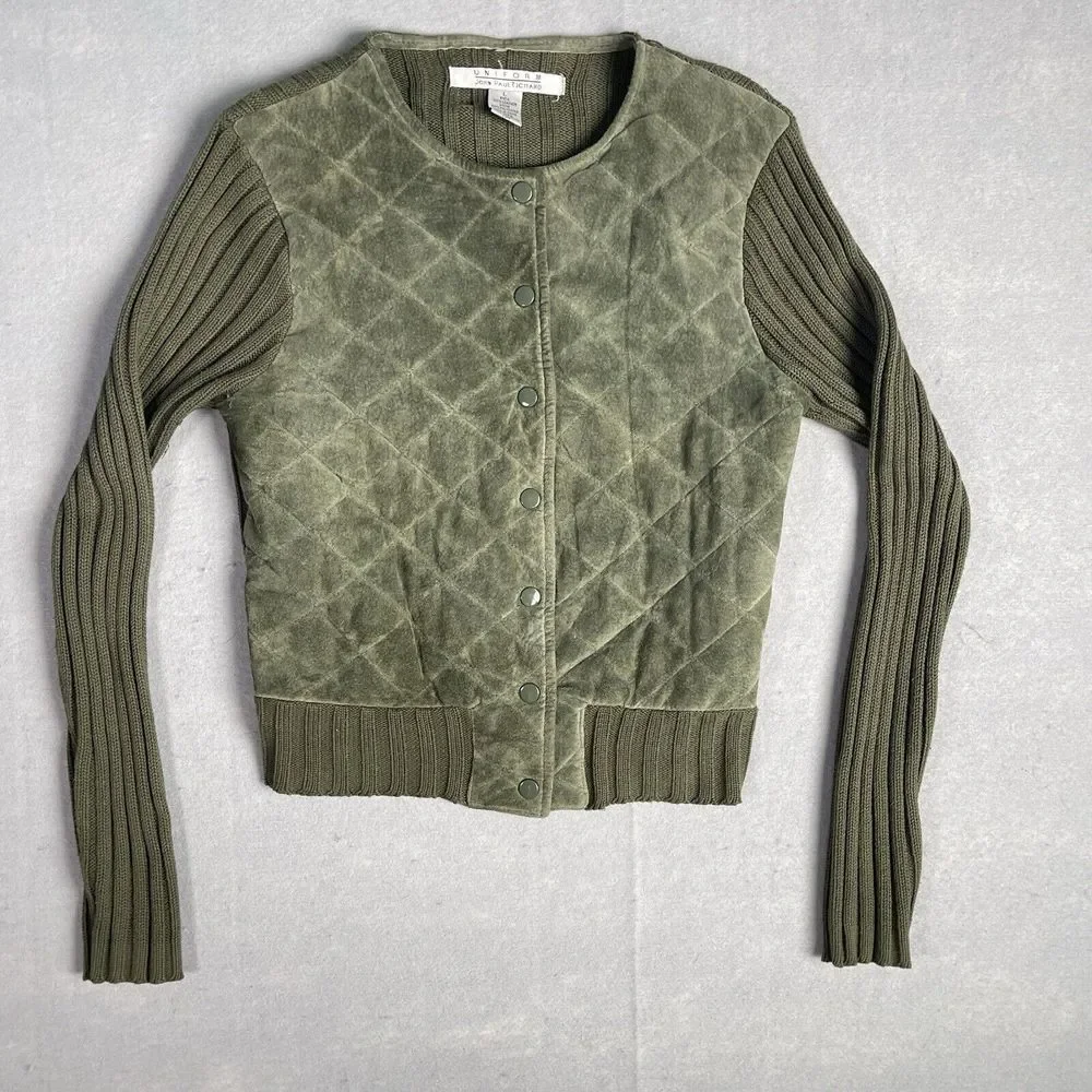Uniform‎ John Paul Richard Suede Pull Over Sweater Women Green Large Crop Top
